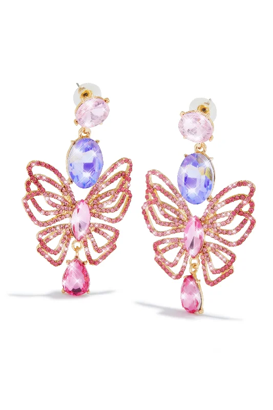 Flax cord earrings-Luxe Fantasy Butterfly Embellished Earring - Pink