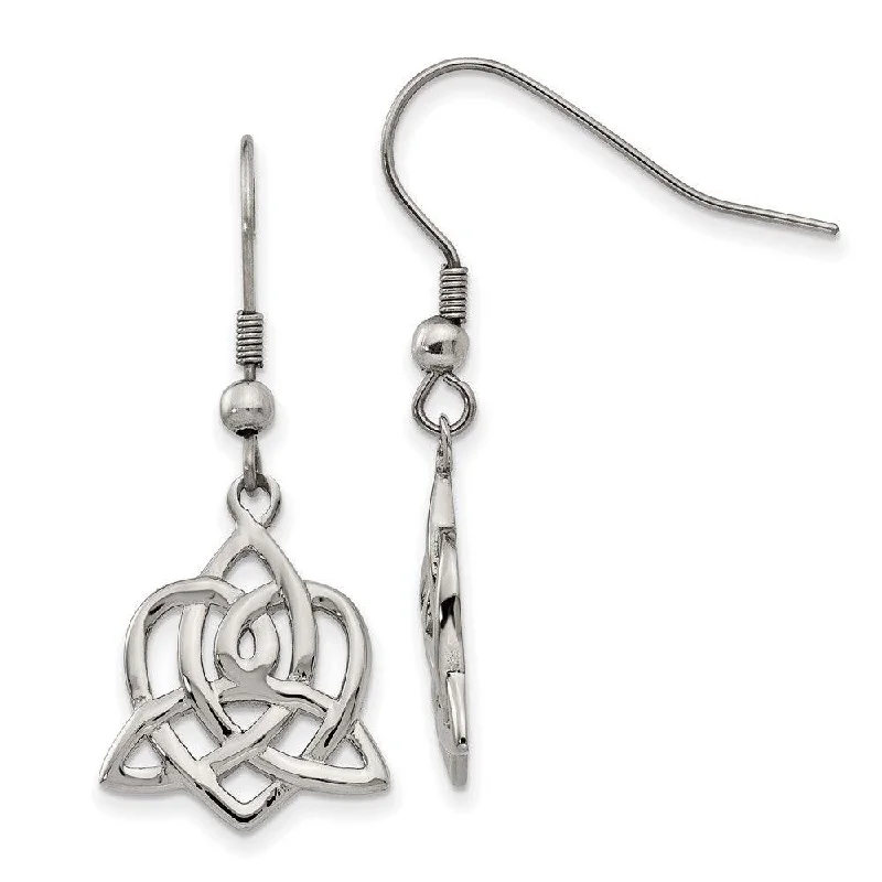 Bead strand earrings-Stainless Steel Polished Heart Trinity Knot Shepherd Hook Earrings