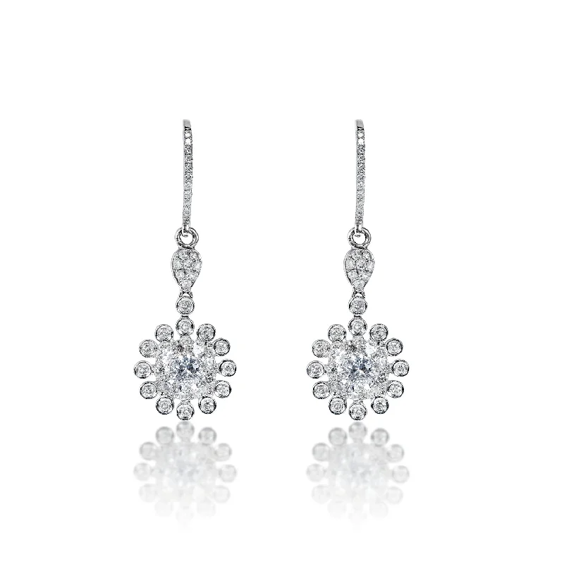 Thin clay earrings-Camilla 2 Carat Round Brilliant Bezel Set Diamond Hanging Earrings in 14k White Gold