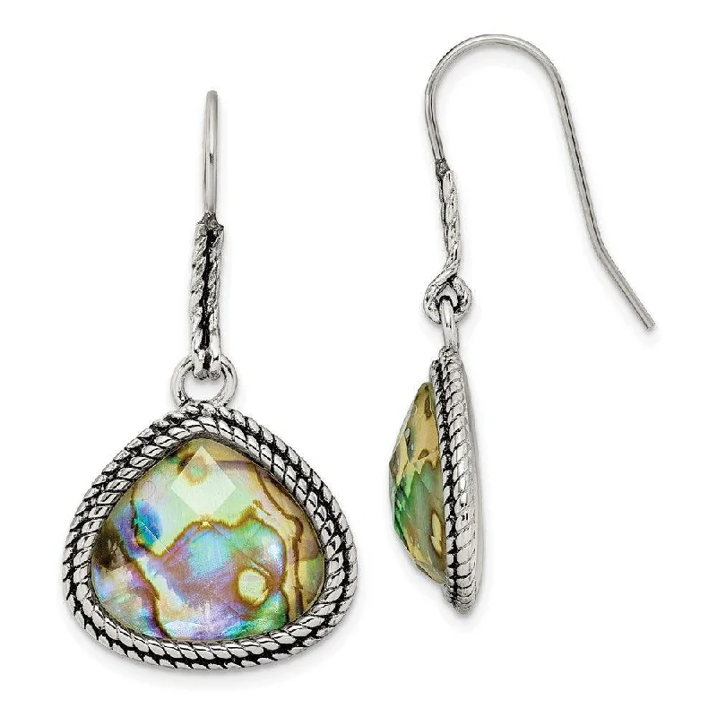 Thin texture earrings-Stainless Steel Polished/Antiqued Imitation Abalone Earrings