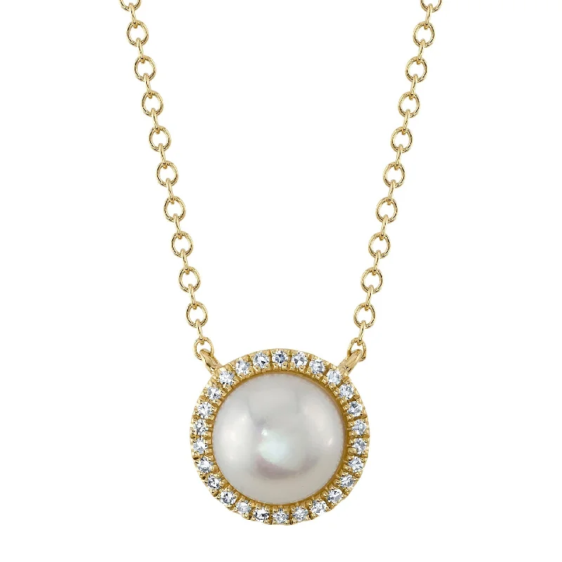 Knotted link necklaces-0.08CT DIAMOND & CULTURED PEARL NECKLACE