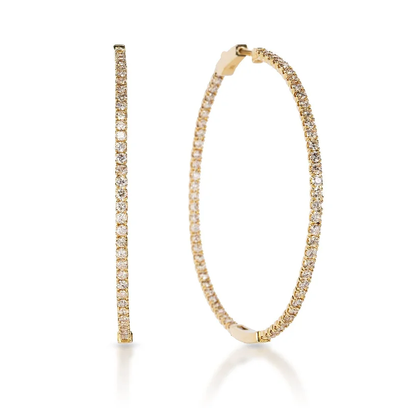 Worn coin earrings-Cynthia 4 Carat Round Brilliant Diamond Hoop Earrings in 14k Yellow Gold