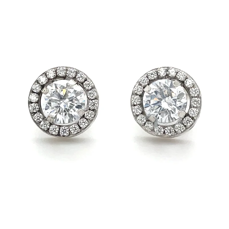 Bead strand earrings-9ct White Gold Cz Halo Stud Earrings