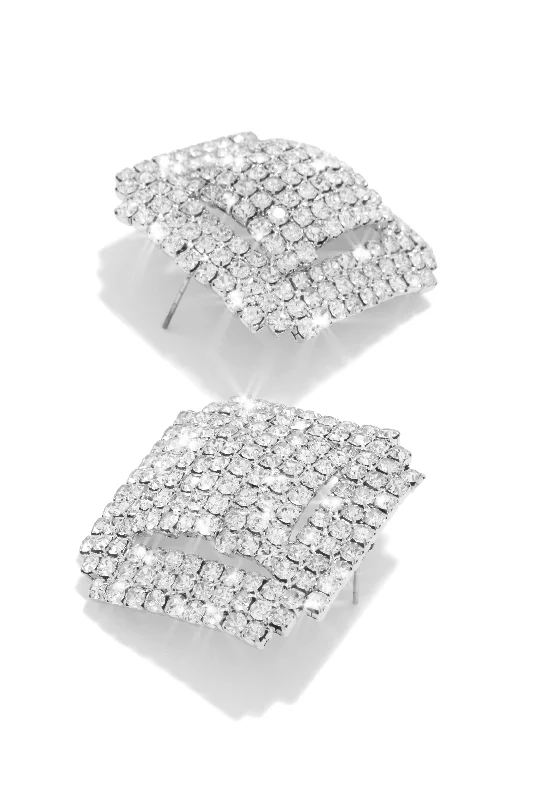 Sapphire stud earrings-Alyson Embellished Statement Earring - Silver