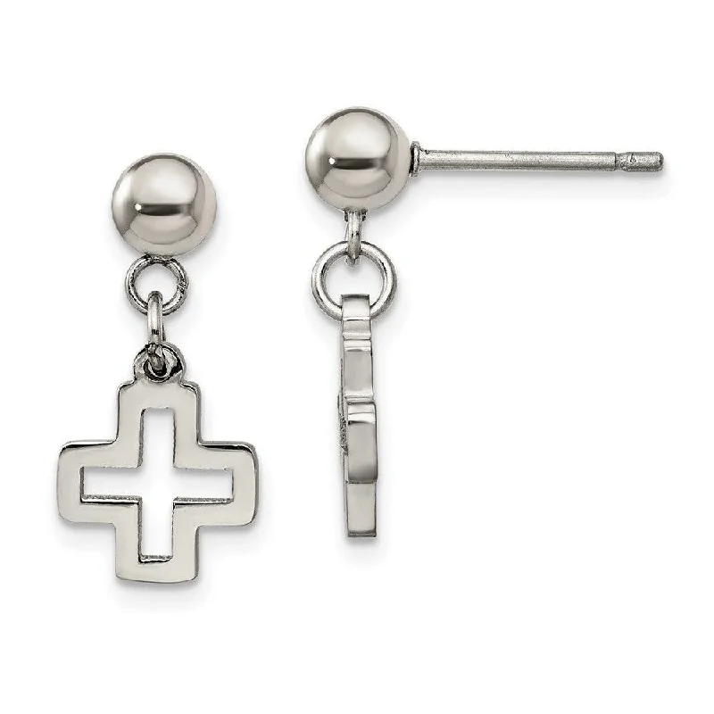 Fine threader earrings-Stainless Steel Cross Post Dangle Earrings