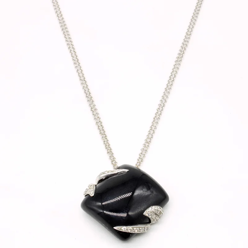 Worn coin necklaces-Onyx & Diamond Pendant & Necklace | 22.50ct, 0.25ctw | 16" |