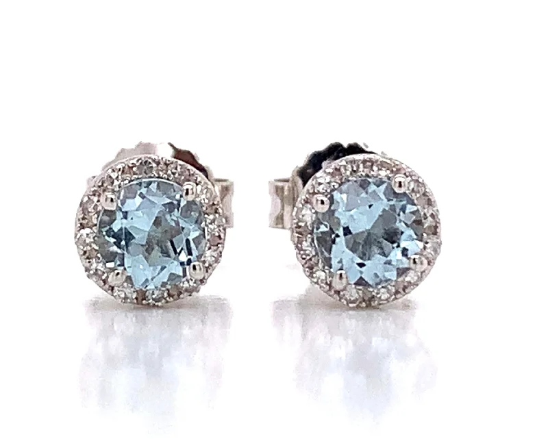 Agate earrings-9ct White Gold Earth Grown Aquamarine And Diamond Earrings