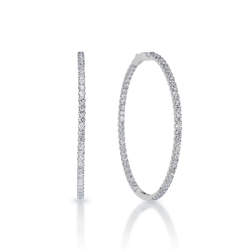 Flat hoop earrings-Charity 6 Carat Round Brilliant Diamond Hoop Earrings in 14k White Gold