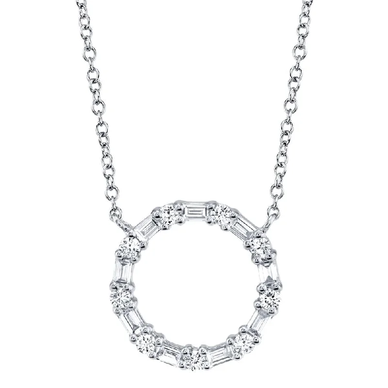 Aged silver necklaces-0.29CT DIAMOND BAGUETTE CIRCLE NECKLACE