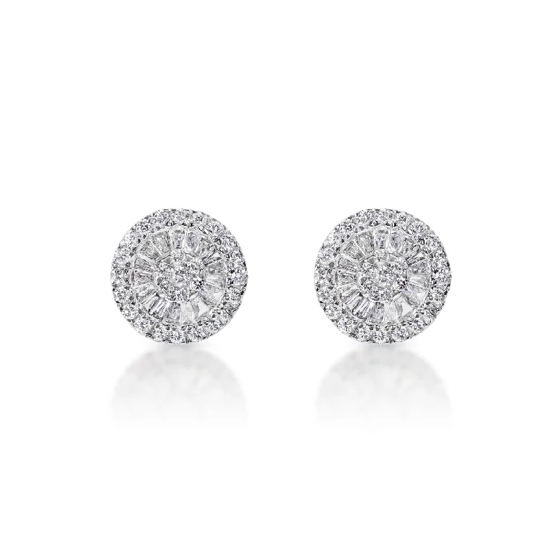 Wide hoop earrings-Maeve 1.25 Carat Pizza Wheel Baguette Diamond Stud Earrings in 14k White Gold