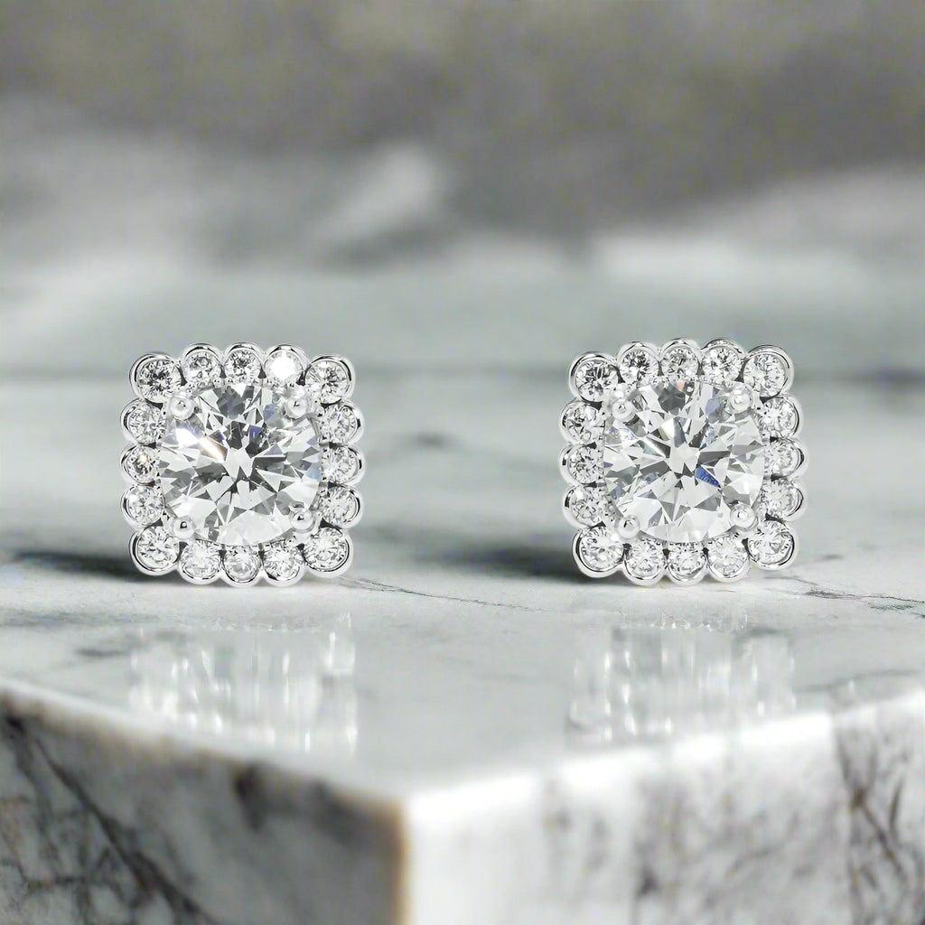 Tiered dangle earrings-Lya 4 Carats Solitaire Halo Lab Grown Round Diamond Stud Earrings in 18K White Gold