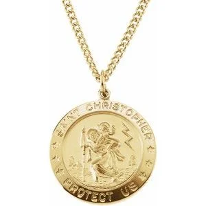 Orbit charm necklaces-Yellow Gold Filled 25 mm St. Christopher Medal 24" Necklace