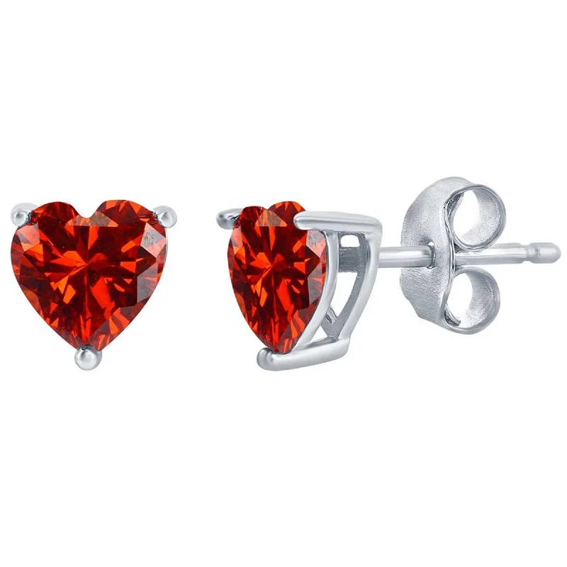 Broad hoop earrings-Classic Women's Earrings - Sterling 6mm Ruby "July" Heart Perciosa Crystal | D-8423