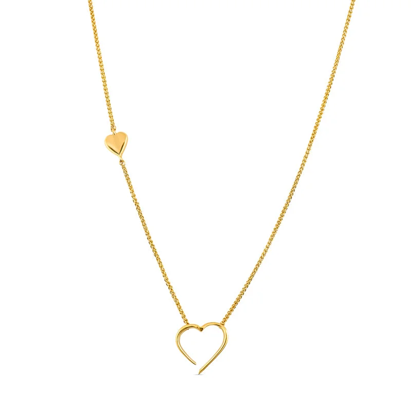 Flax thread necklaces-Asymmetric Gold Heart Station Necklace