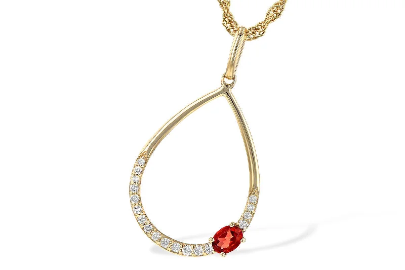 Thick bar necklaces-14K Yellow Gold Garnet and Diamond Drop Necklace