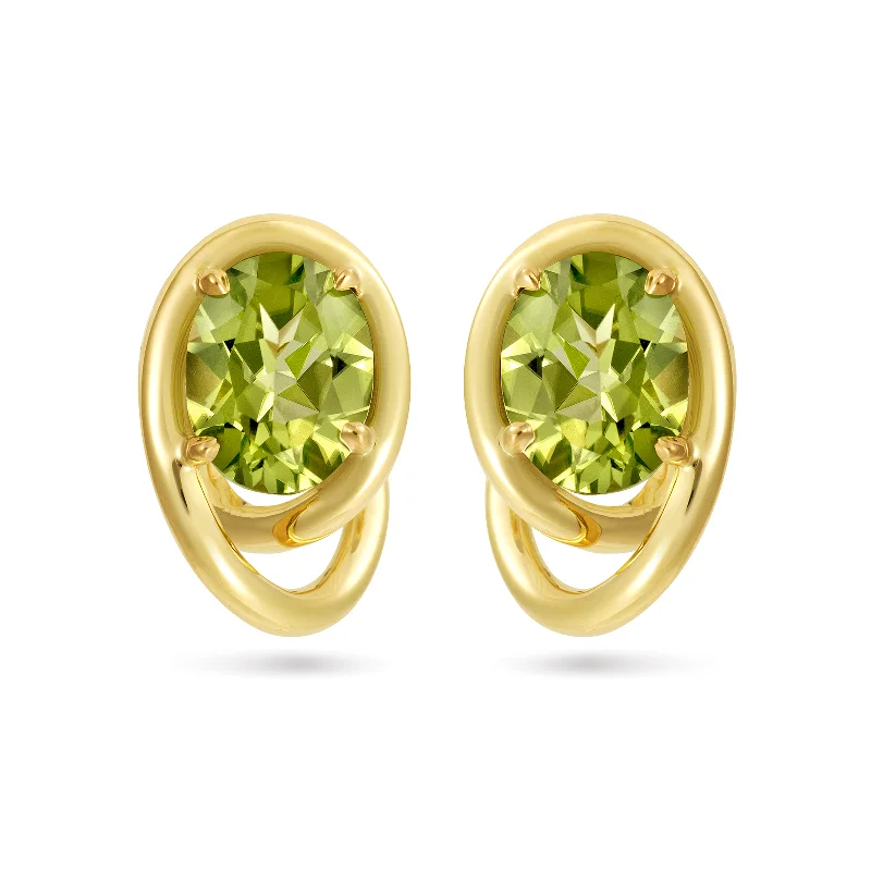 Cultured pearl earrings-Contour Swirl Peridot and Yellow Gold Earrings