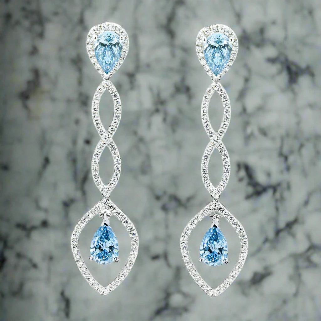 Flax cord earrings-Lluvia 6 Carats Pear Cut Lab Grown Fancy Vivid Blue Diamond Drop Earrings in 18K White Gold