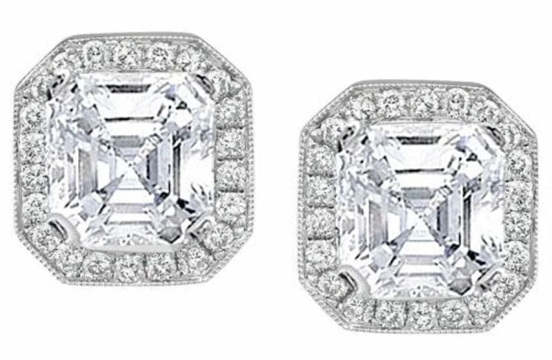 Agate earrings-2.60 Ct. Asscher Cut Halo Diamond Earrings H Color VS2 Clarity