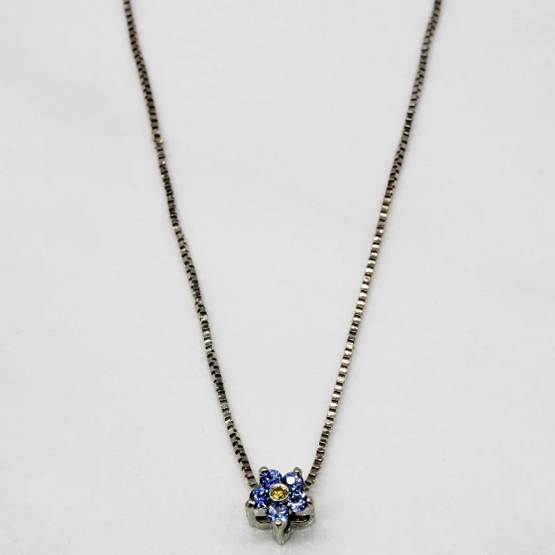 Raised bar necklaces-Sapphire & Yellow Diamond Pendant Necklace | 0.12ctw, 0.02ct | 16" |