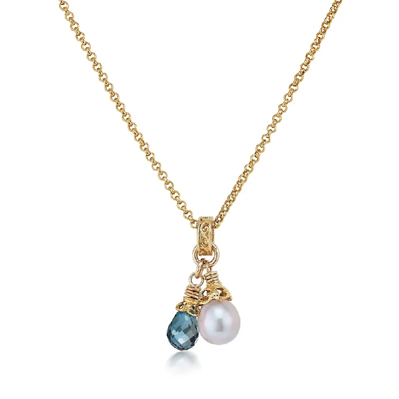 Strong chain necklaces-London Blue Topaz and Gray Pearl Drop Necklace in Gold