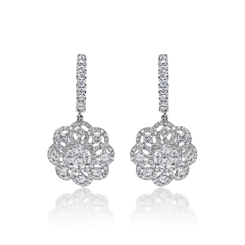 Bloom pattern earrings-Renata 3 Carats Combine Mix Shape Diamond Huggie Drop Earrings in 14k White Gold