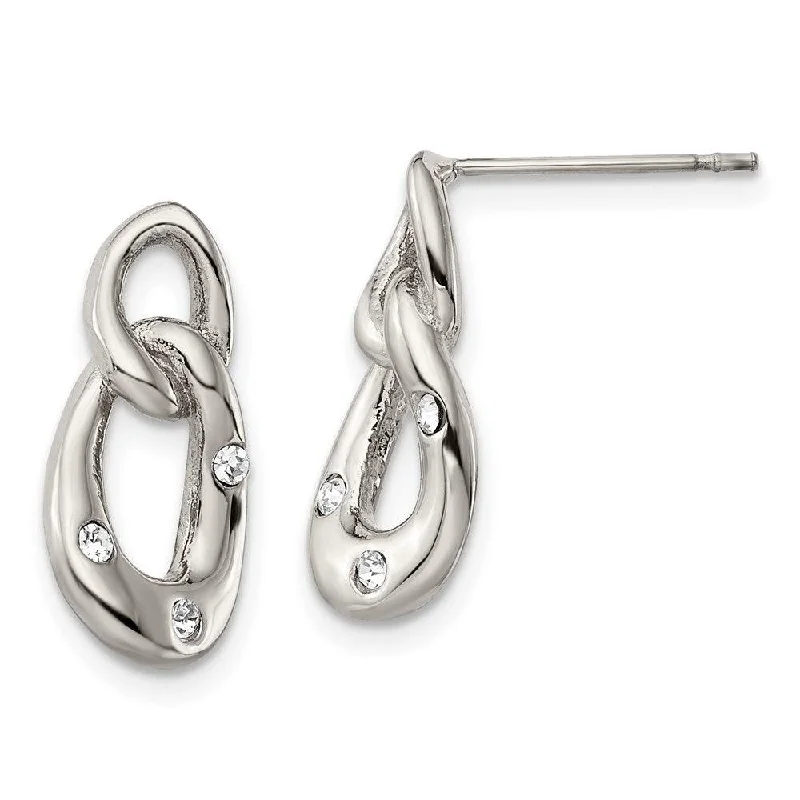 Cool clay earrings-Stainless Steel Polished Two Loop 3 Crystal Dangle Earrings