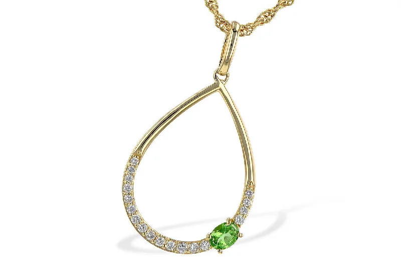 Ruby drop necklaces-14K Yellow Gold Green Garnet and Diamond Drop Necklace