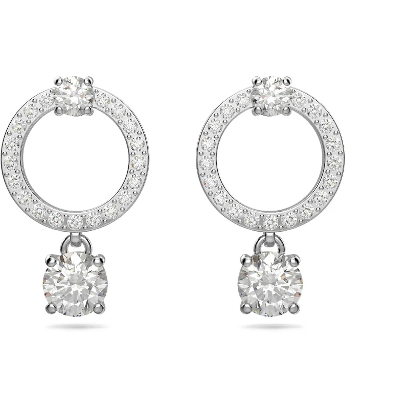 Clear bead earrings-Swarovski Women's Hoop Earrings - Constella Round Crystal Rhodium Plated 5563278