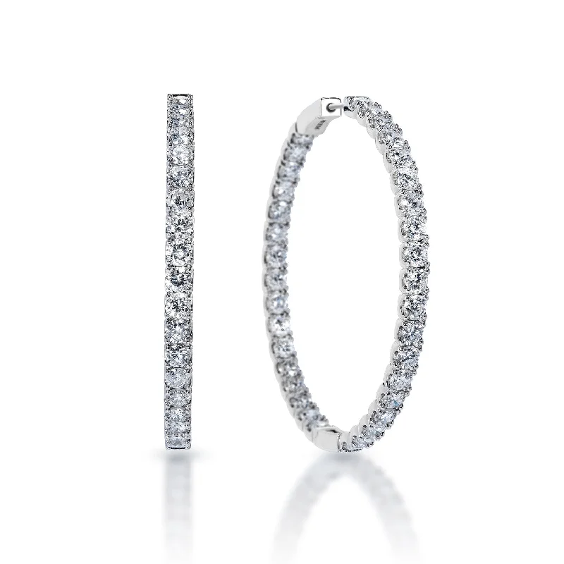 Thai tile earrings-Mikaela 2 inch 12 Carat Round Brilliant Diamond Hoop Earrings in 14k White Gold