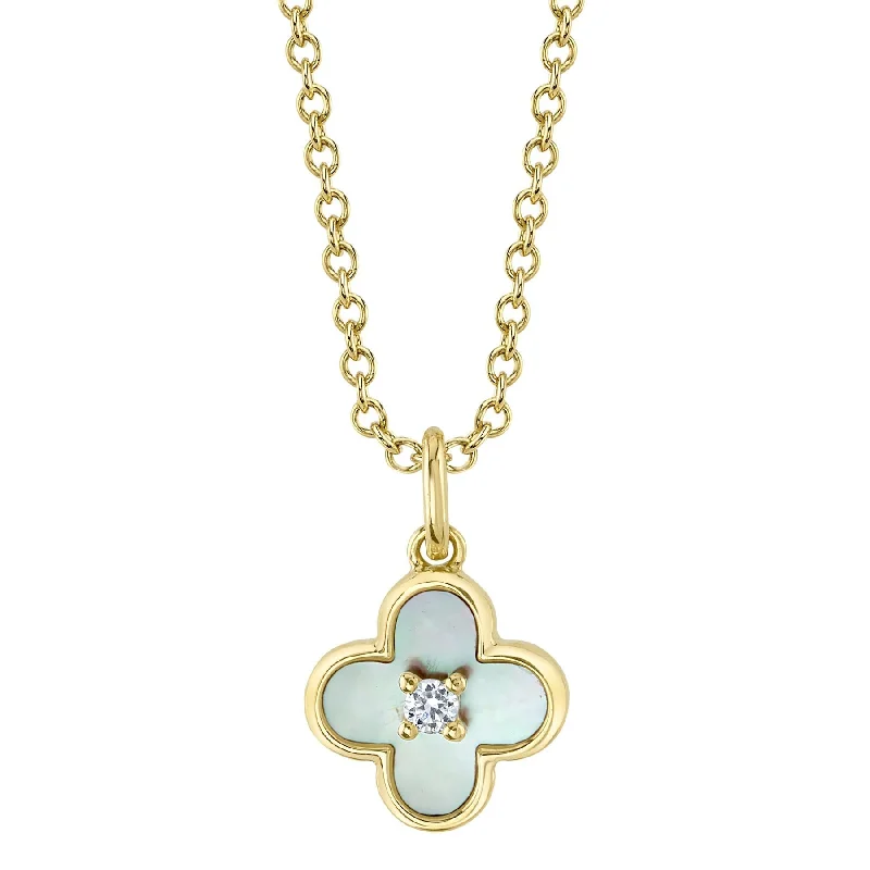 Twist clasp necklaces-0.02CT DIAMOND & 0.33CT MOTHER OF PEARL CLOVER NECKLACE SC55025600