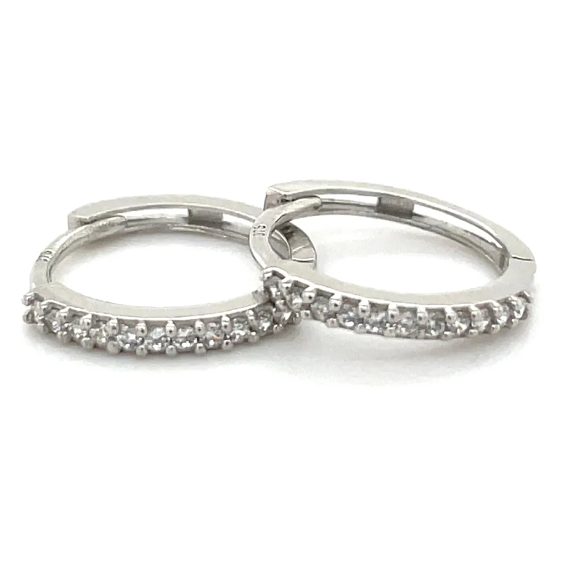 Quirky pair earrings-9ct White Gold Cz Set Clicker Hoop Earrings