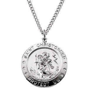 Bloom design necklaces-Sterling Silver 25 mm St. Christopher Medal 24" Necklace