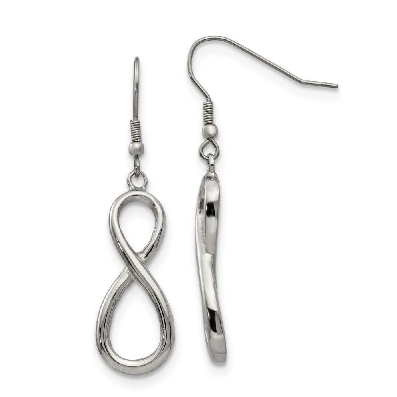 Sleek drop earrings-Stainless Steel Polished Infinity Symbol Shepherd Hook Earrings