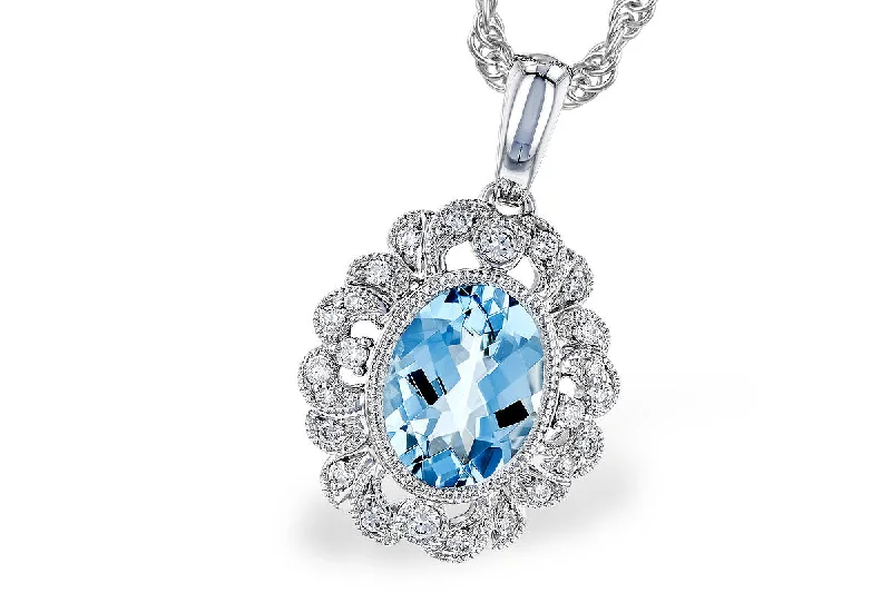 Fine cord necklaces-14K White Gold Aquamarine & Diamond Vintage Halo Necklace