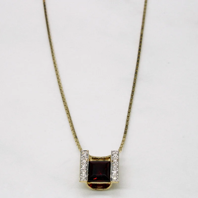 Multi-link necklaces-Garnet & Diamond Pendant Necklace | 1.65ct, 0.05ctw | 20" |