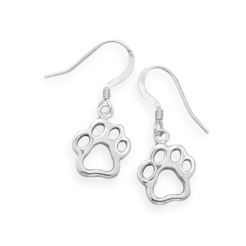 Peace eye earrings-Animal Paw Print Earrings Cut Out Design Cat Dog Sterling Silver