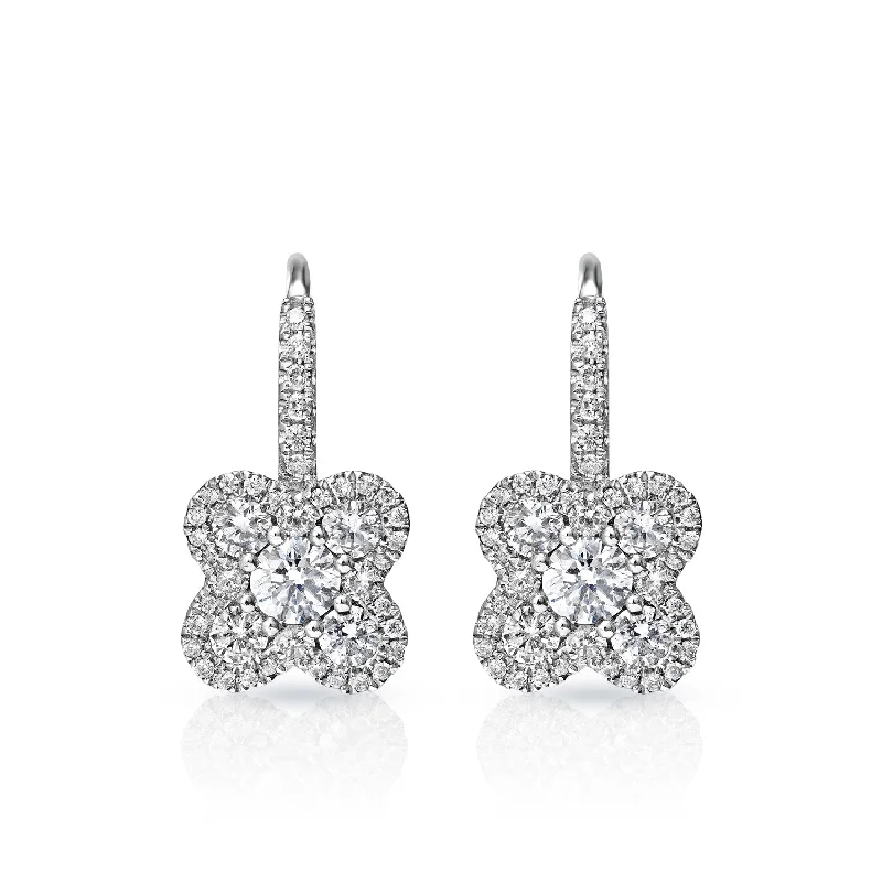 Wide hoop earrings-Emryn 1 Carat Round Cut Diamond Drop Earrings in 18k White Gold