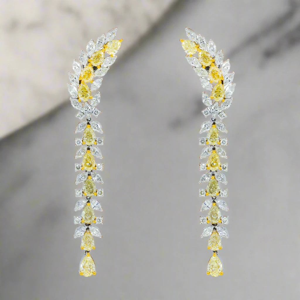 Cord tassel earrings-Persephone 13 Carats Fancy Yellow Diamond Drop Earrings in 18K White Gold