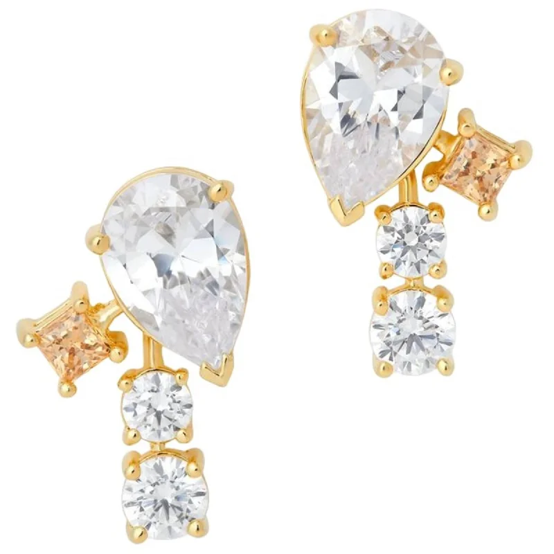 Shiny silver earrings-Swarovski Women's Earrings - Film PC Gold Tone and Czech White Crystal Drop | 5572835