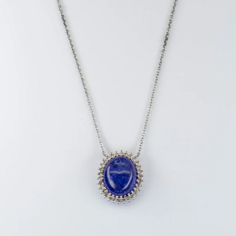 Poppy flower necklaces-Tanzanite Cabochon White Gold Necklace| 4.97ct, 0.25ctw | 16" |