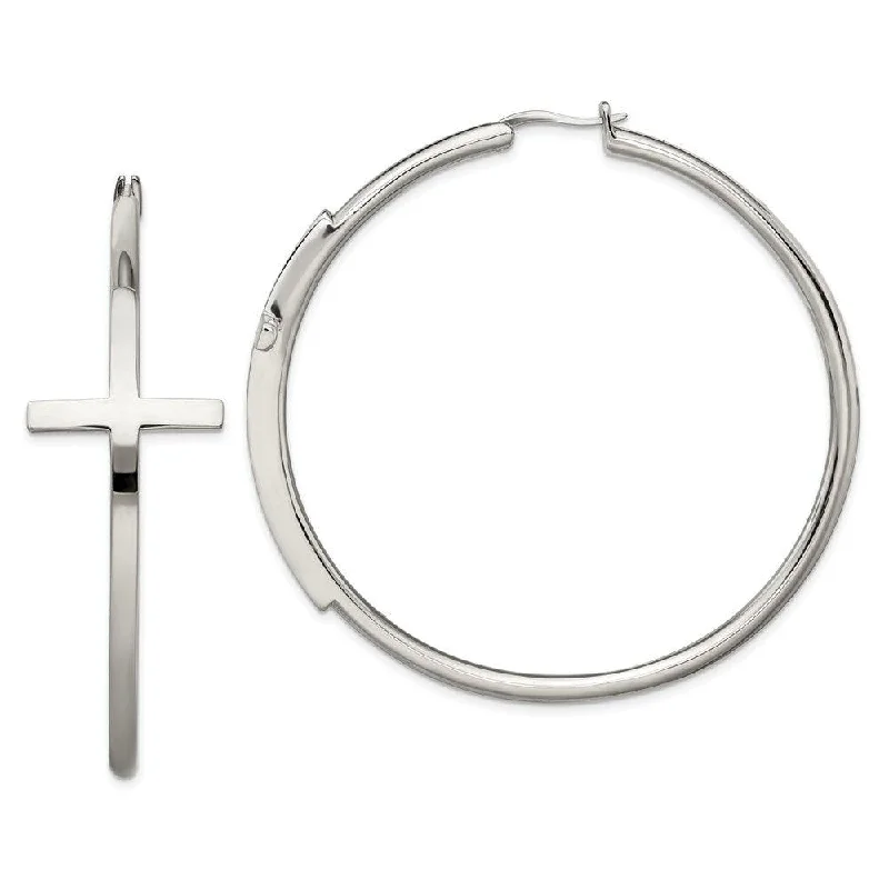 Bright star earrings-Stainless Steel Polished Large Cross Hoop Earrings