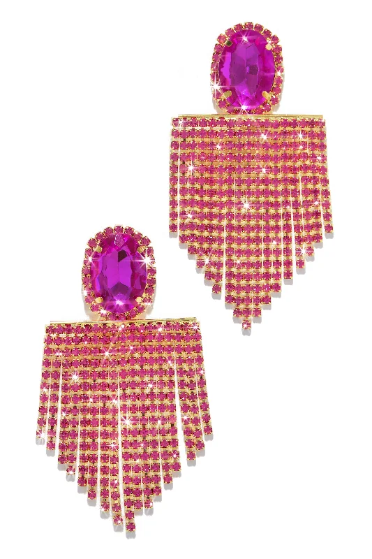 Onyx gem earrings-All Night Statement Fringe Earring - Pink