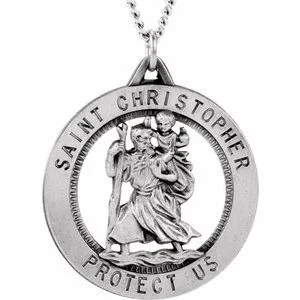 Ruby drop necklaces-Sterling Silver 25.25 mm St. Christopher Medal Necklace