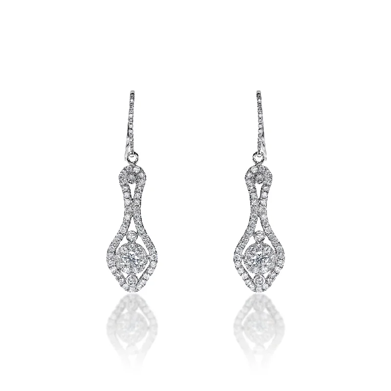 Star glow earrings-Fernanda 2 Carat Round Brilliant Diamond Shoulder Duster Earrings in 18k White Gold by Mike Nekta