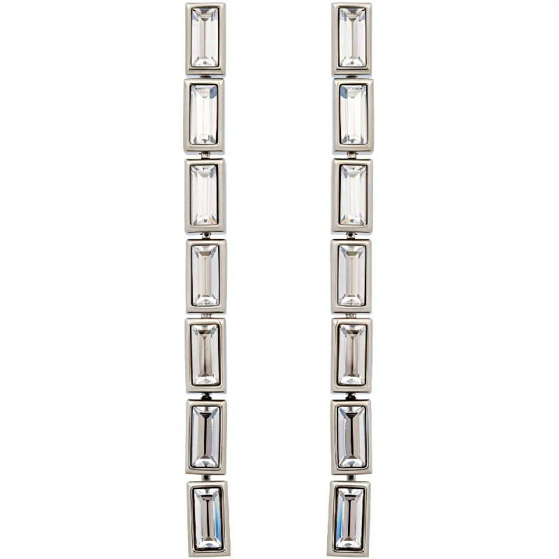 Fine triangle earrings-Swarovski Women's Drop Earrings - Fluid Palladium Plated Grey Crystals Long | 5455643