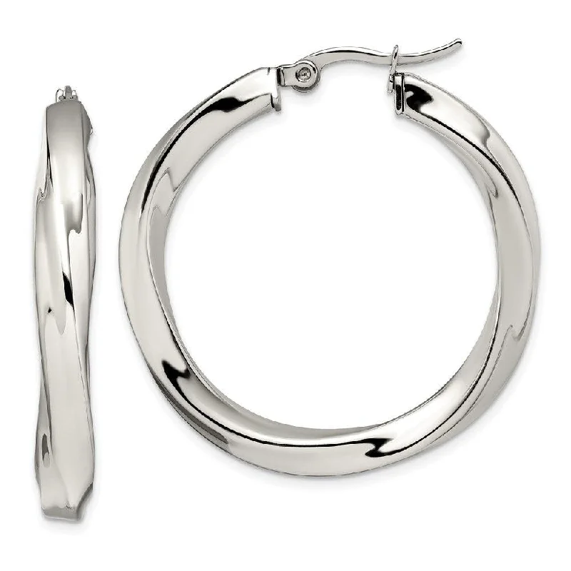 Fine threader earrings-Stainless Steel Twisted Polished Hollow Hoop Earrings