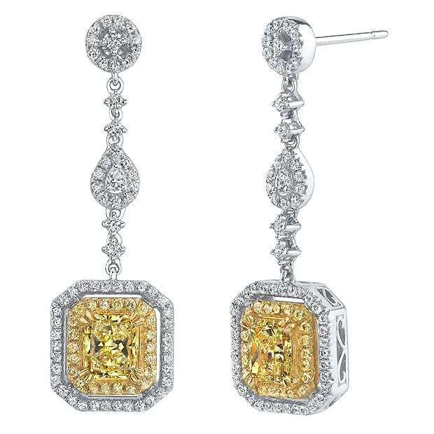 Pure pearl earrings-2.50 Ct Canary Fancy Yellow Radiant Cut Diamond Earrings VS1 GIA Certified