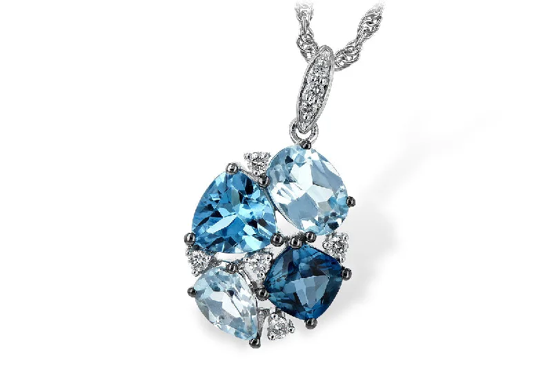 Thin silk necklaces-14K White Gold Blue Topaz and Diamond Cluster Necklace.