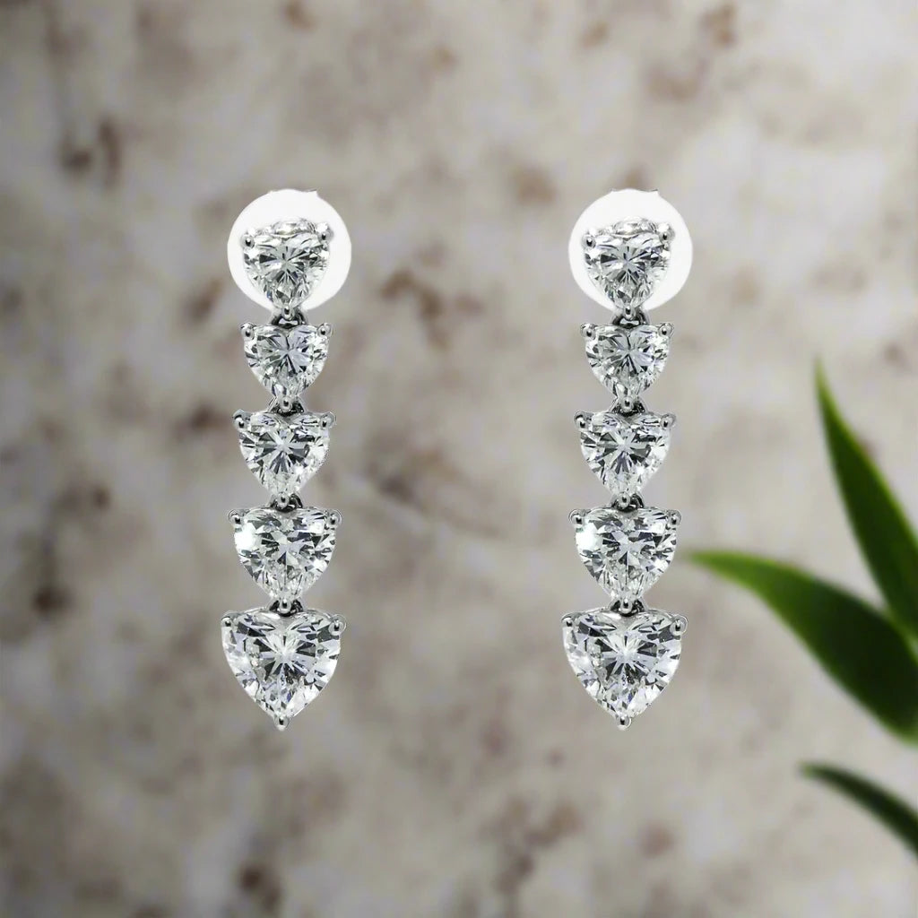 Sleek drop earrings-Lula 4 Carats Falling Heart Cut Lab Grown Diamond Drop Earrings in 18K White Gold