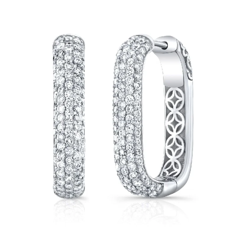 High shine earrings-2.00 Carat Round Cut Micro Pave Diamond Hoop Earrings